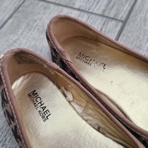 MICHAEL Michael Kors “Mica” Monogram Kids Ballet Flats Shoes Tan/Black Size 11 - Picture 8 of 11